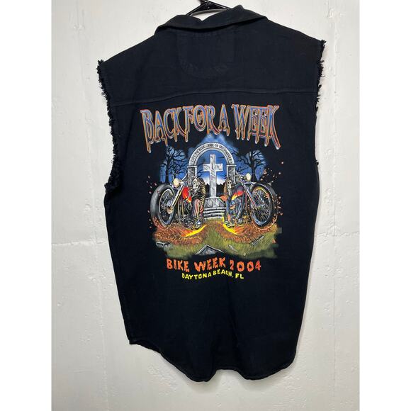Biker Design Bike Week Daytona Beach 2001 Black Cutoff Vest Size Large Cotton - Picture 4 of 6